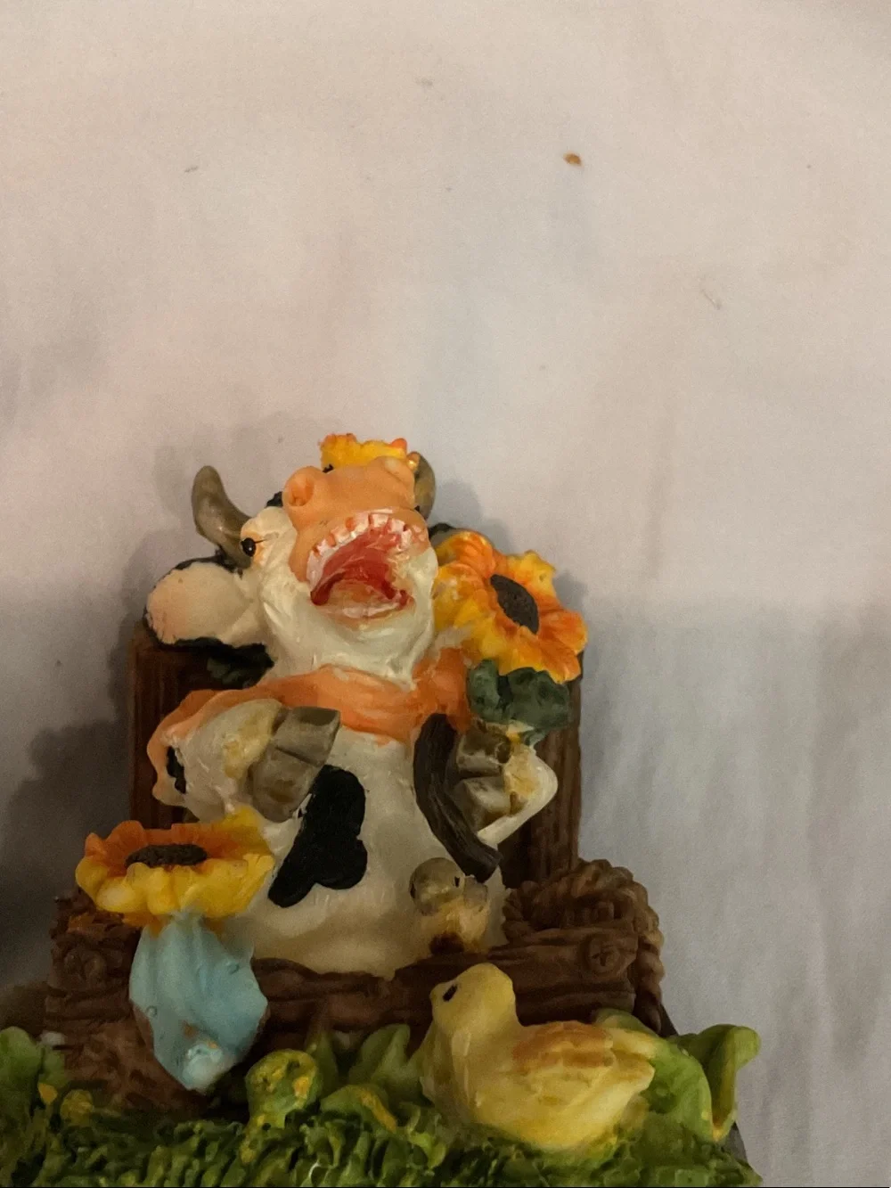 Cow & Sunflower Figurine Pair with Squirrels